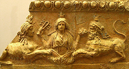 The Goddess Isis and two sphinxes