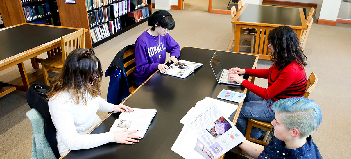 Group of students at a study table in Cole Library