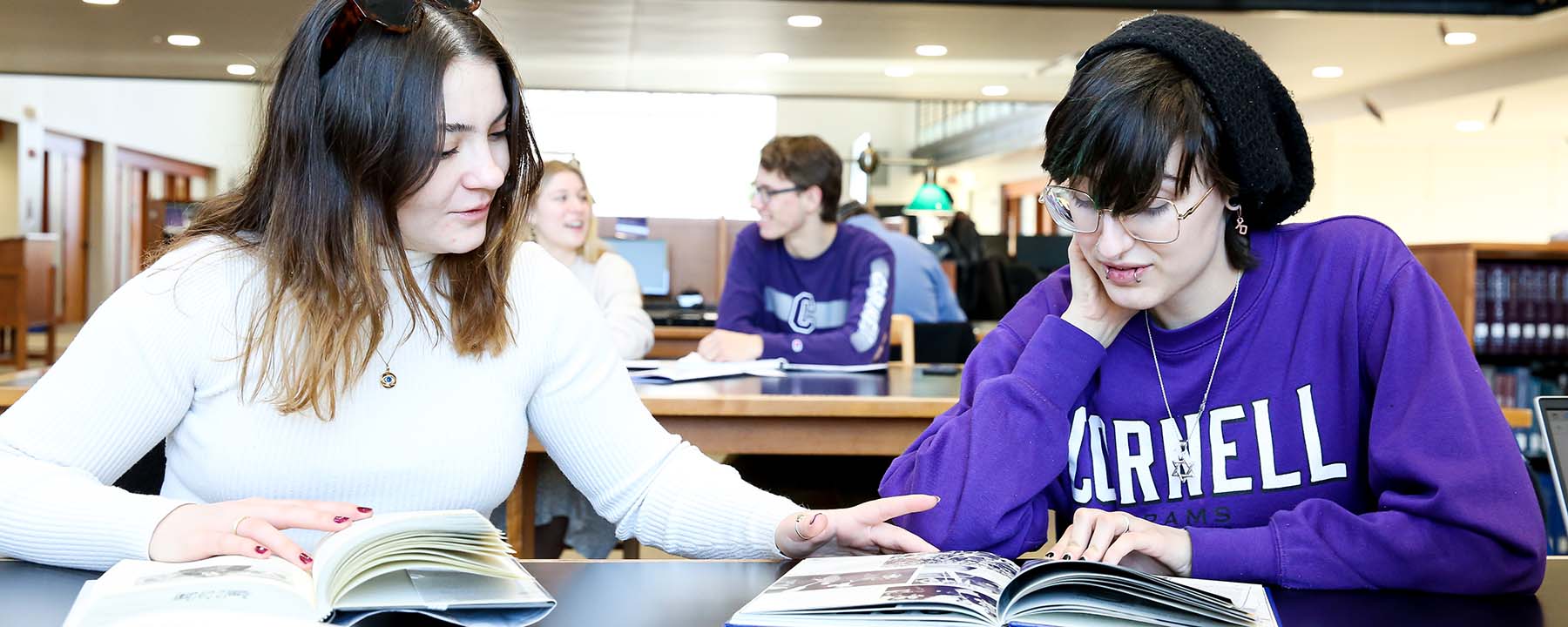 Students working together in Cole Library at Cornell College