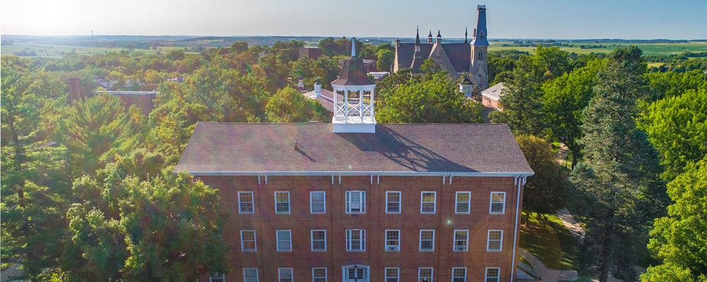aerial view of College Hall and King Chapel