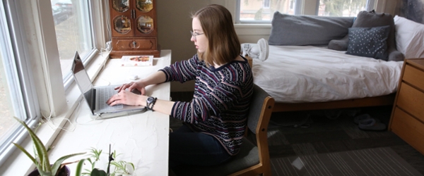 student in her residence hall
