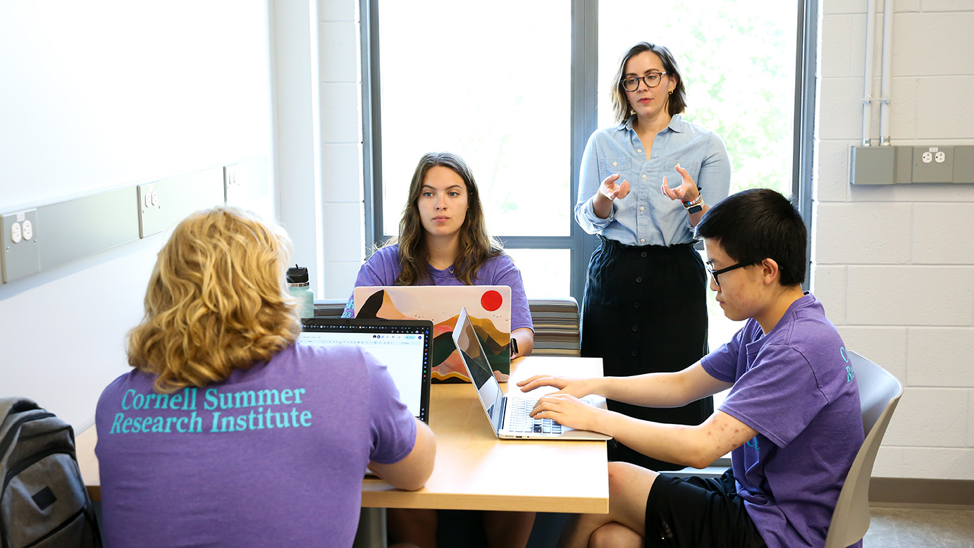 Faculty and students discussion a project to increase student voter turnout.