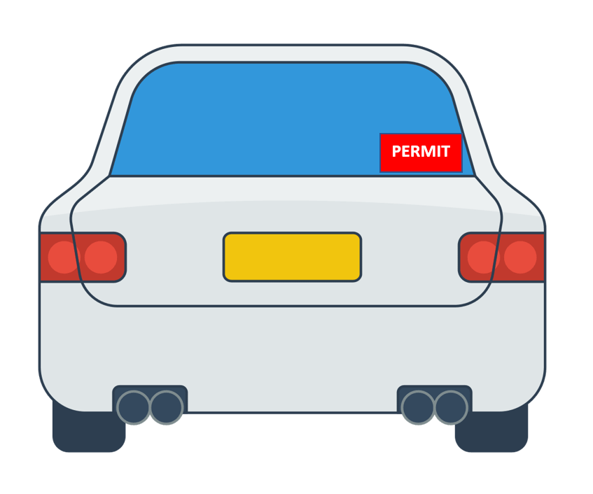 Where the parking permit sticker should be placed on an authorized vehicle
