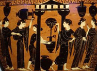women at a fountain