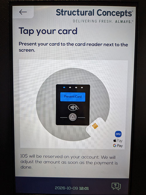 Photo of the ARM machine smart screen showing payment methods