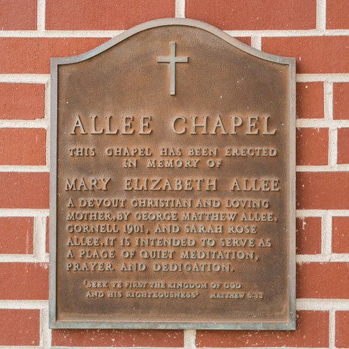 Allee Chapel dedication plaque