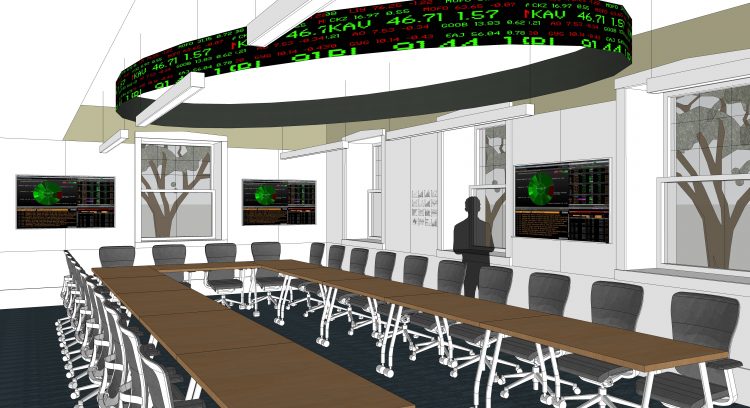 architect drawing of finance lab in College Hall at Cornell College