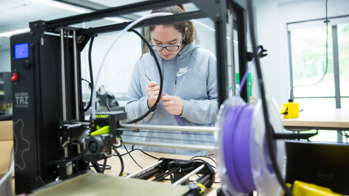 Cornell College engineering student works on a project.
