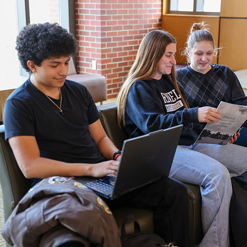 Students in common space working and socializing