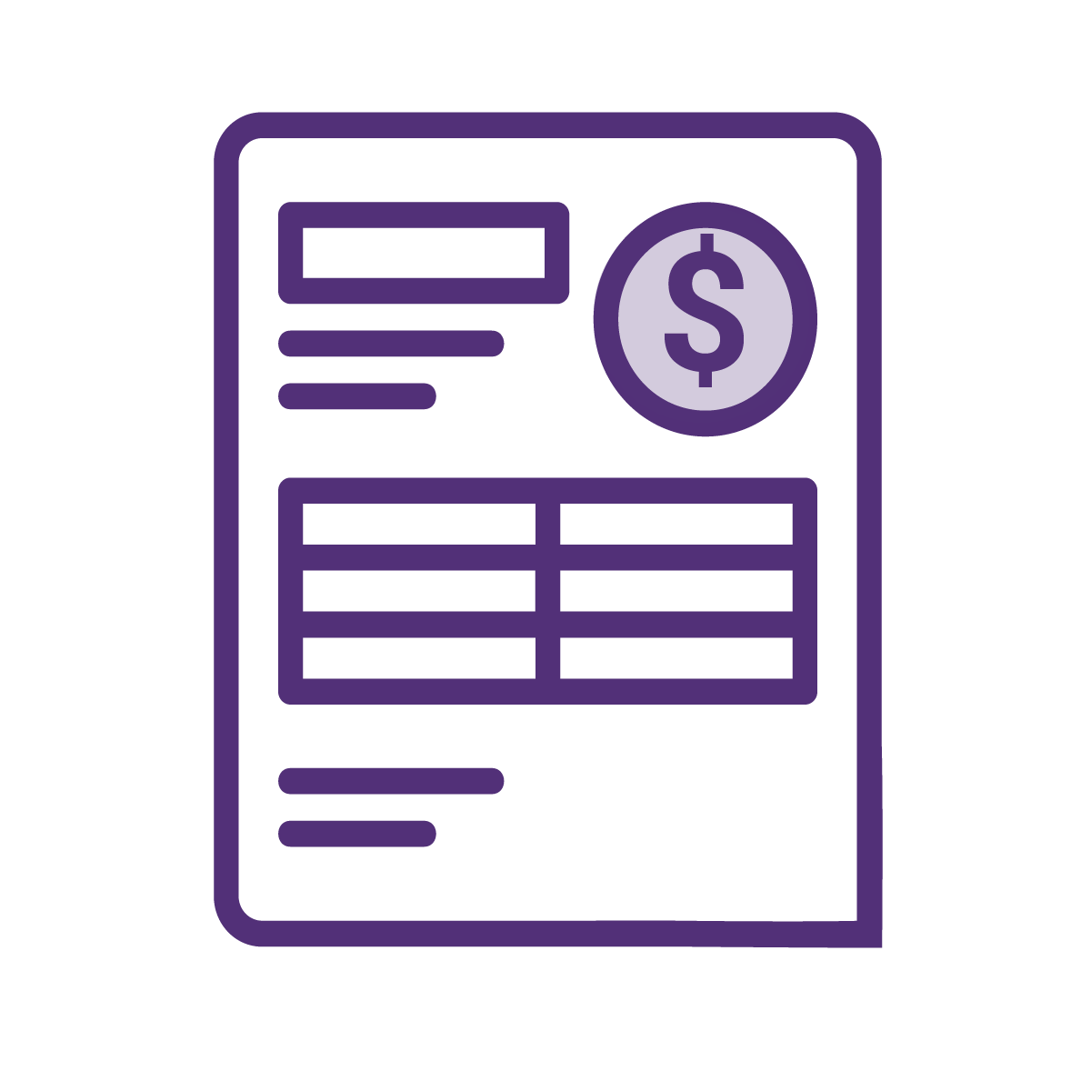 loan icon- Image of paperwork and dollar sign