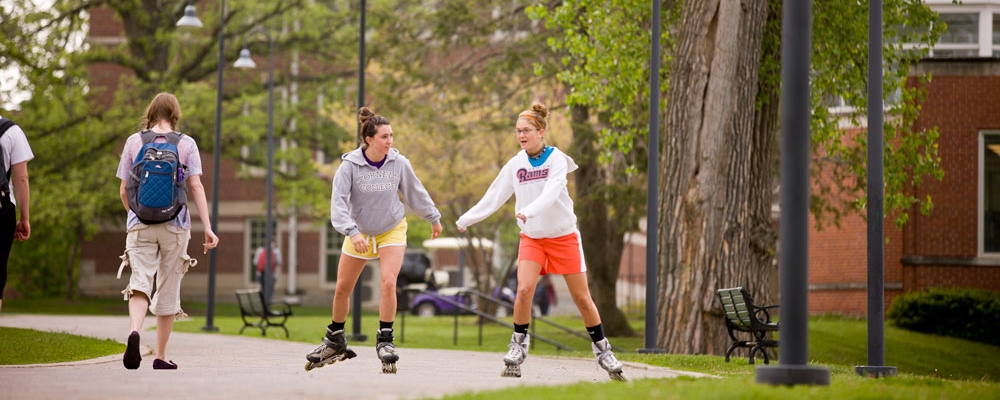 Cornell students rollerblade on campus