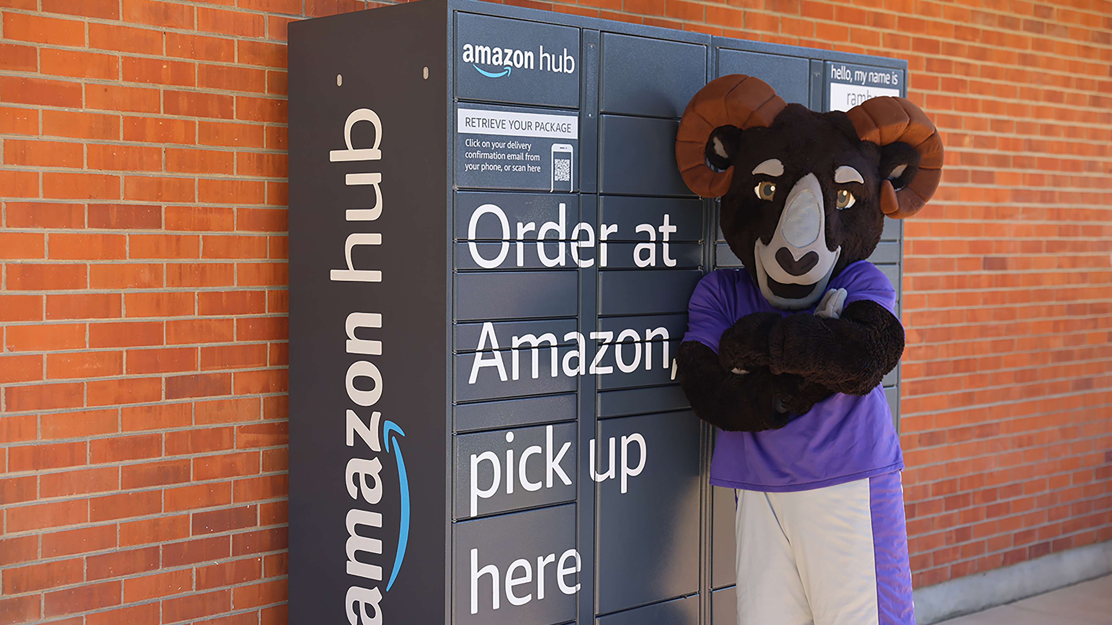 Cornell College mascot, Ulysses, at the RamBox outside Thomas Commons