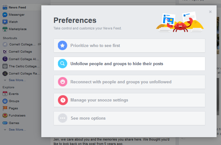 Screen capture of Facebook