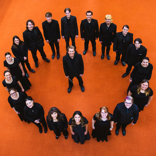 Cornell's Chamber Singers on the orange carpet