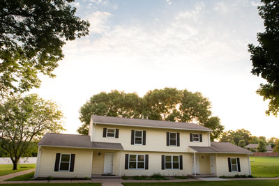 Exterior of the 10th Avenue Apartments on the campus of Cornell College in Mount Vernon, Iowa.