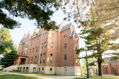 Exterior of Bowman-Carter Hall on the campus of Cornell College in Mount Vernon, Iowa. 