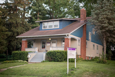 Exterior of The Cottage on the campus of Cornell College in Mount Vernon, Iowa.