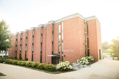 Exterior of Dows Hall on the campus of Cornell College in Mount Vernon, Iowa.