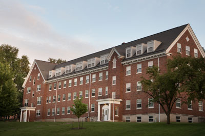Exterior of the Merner Hall dormitory on the campus of Cornell College in Mount Vernon, Iowa. 