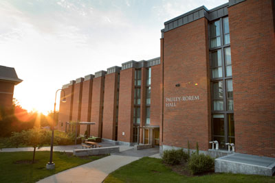 Exterior of the Pauley-Rorem Hall dormitory on the campus of Cornell College in Mount Vernon, Iowa.