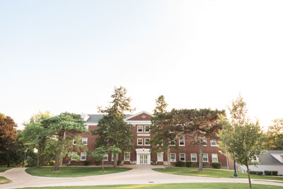 Exterior of the Pfeiffer Hall dormitory on the campus of Cornell College in Mount Vernon, Iowa.