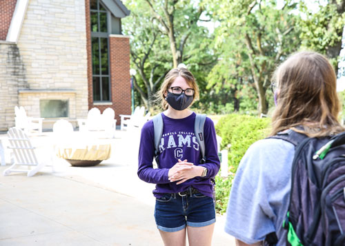Students walk to class on the campus of Cornell College in Mount Vernon, Iowa.